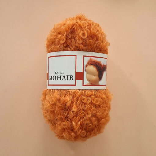 Mohair Boucle Yarn De Witte Engel used for crocheting and knitting curly doll hair & wigs in orange ginger.