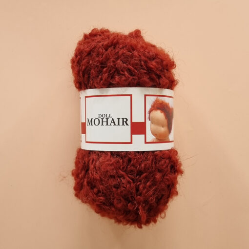 Mohair Boucle Yarn De Witte Engel used for crocheting and knitting curly doll hair & wigs in red brown