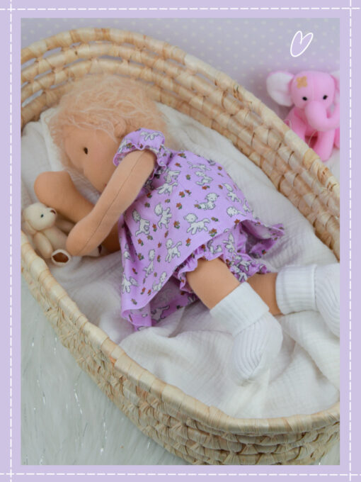 Baby Molly Dolly Doo Dah Waldorf style doll sleeping in crib