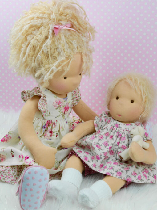 Polly Dolly Doo Dah and Molly Dolly Doo Dah waldorf style dolls sitting together