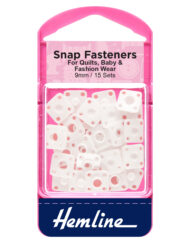 Set of 15 9mm white snap fasteners by Hemline - suitable for doll and toy clothes and soft furnishings