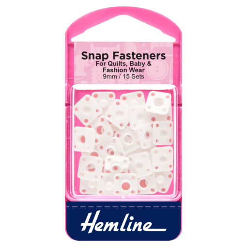 Set of 15 9mm white snap fasteners by Hemline - suitable for doll and toy clothes and soft furnishings